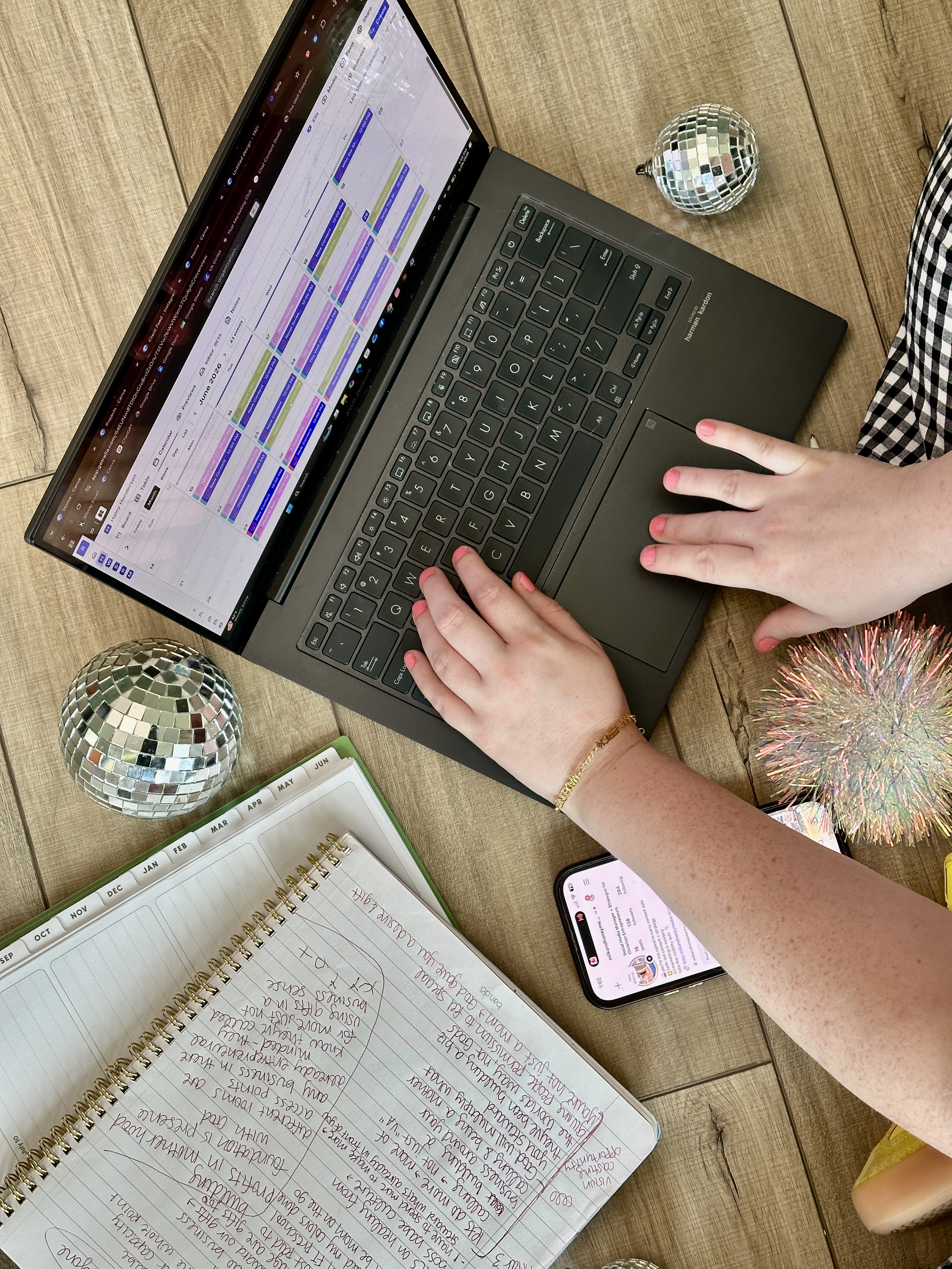 Typing on a laptop