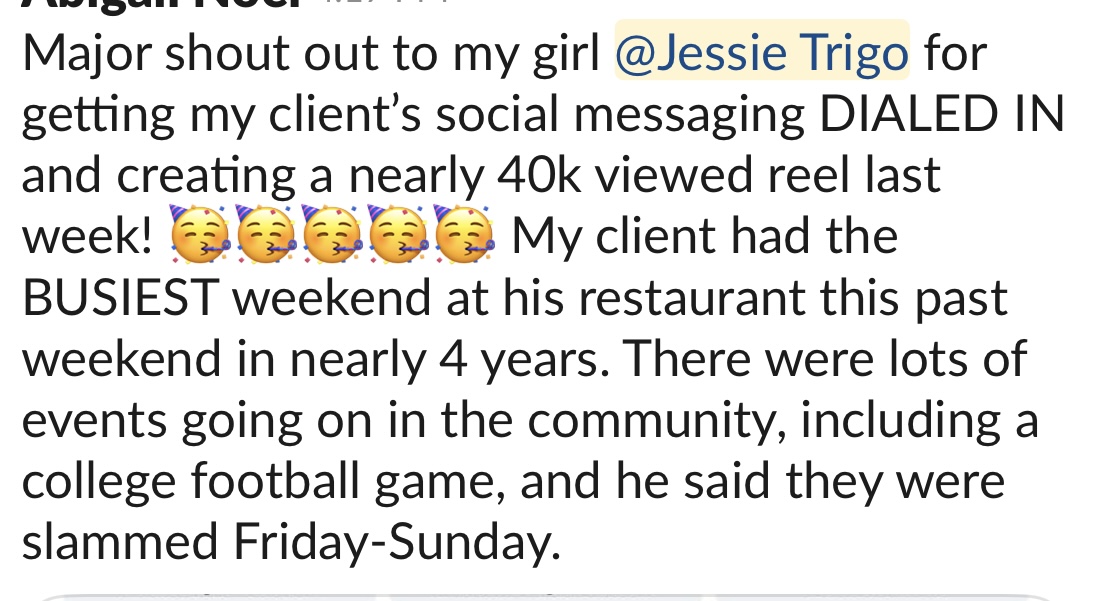 Client win — 40k reel views and busiest restaurant weekend in 4 years